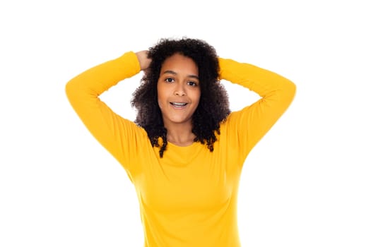 Adorable teenage doing gestures isolated on a white background