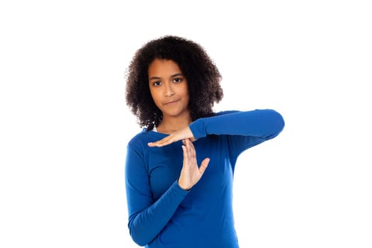 Teenager girl wearing blue sweater isolated on a white background