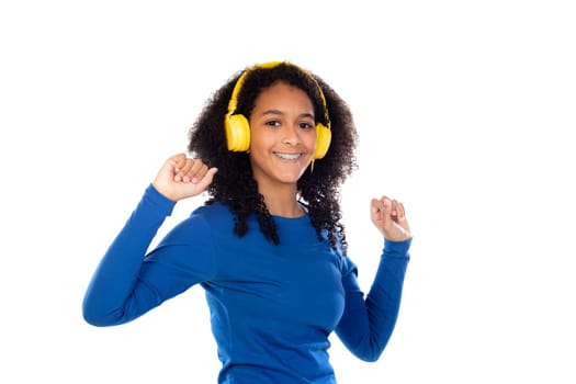 Teenager girl wearing blue sweater isolated on a white background