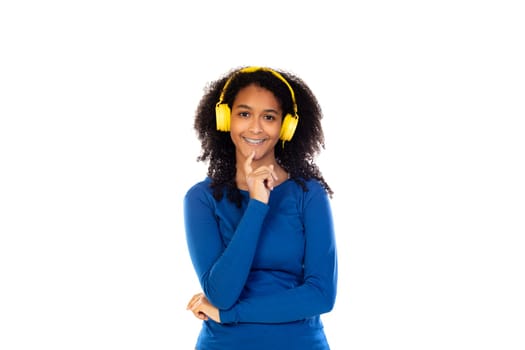 Teenager girl wearing blue sweater isolated on a white background