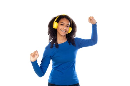 Teenager girl wearing blue sweater isolated on a white background