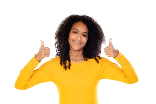 Adorable teenage doing gestures isolated on a white background