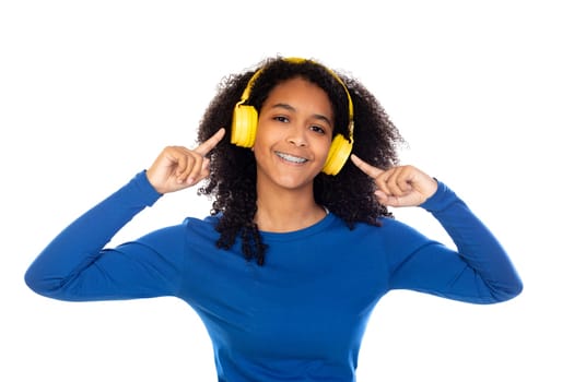 Teenager girl wearing blue sweater isolated on a white background