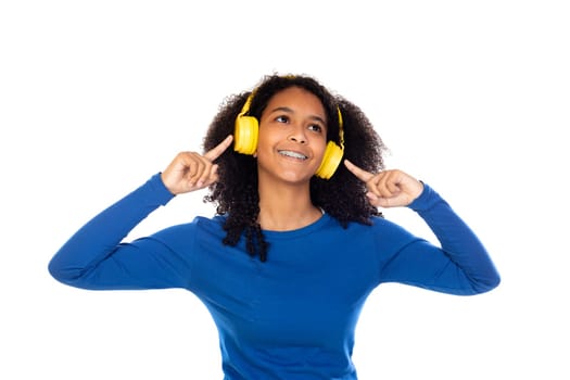 Teenager girl wearing blue sweater isolated on a white background