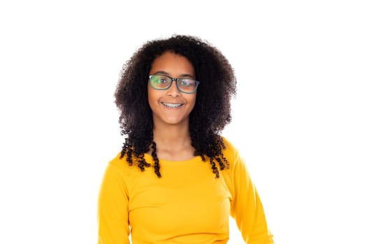 Adorable teenage doing gestures isolated on a white background