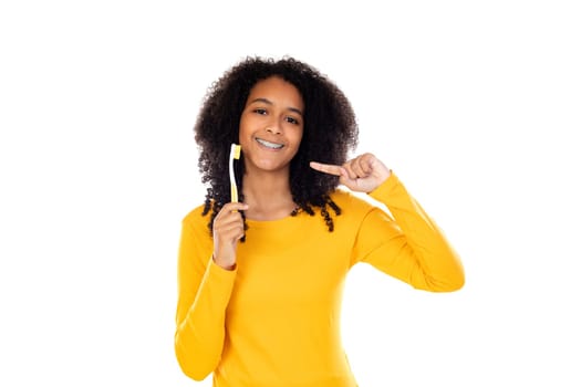 Adorable teenage doing gestures isolated on a white background