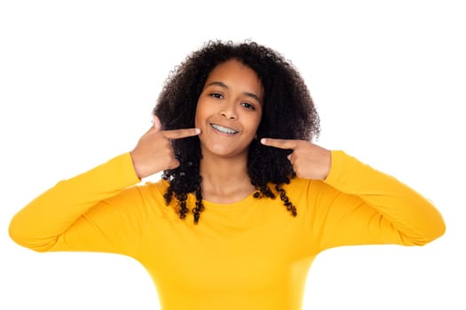 Adorable teenage doing gestures isolated on a white background