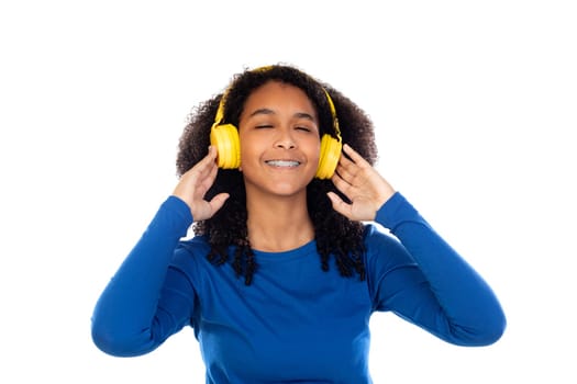 Teenager girl wearing blue sweater isolated on a white background