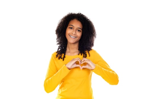 Adorable teenage doing gestures isolated on a white background