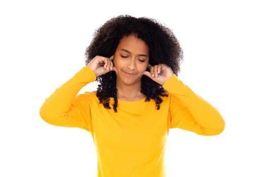 Adorable teenage doing gestures isolated on a white background