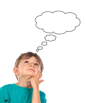 Pensive child looking up isolated on a white background