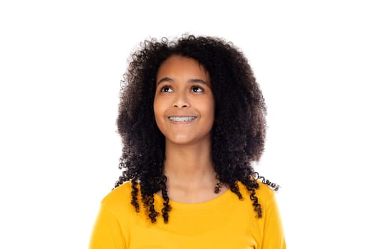 Adorable teenage doing gestures isolated on a white background