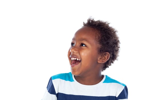 Surprised boy laughing out loud isolated on a white background