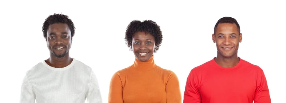 Brunette woman and handsome African man isolated on a white background