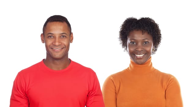 Brunette woman and handsome African man isolated on a white background