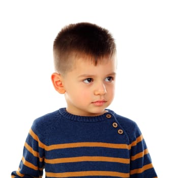 Baby with a serious expression isolated on a white background