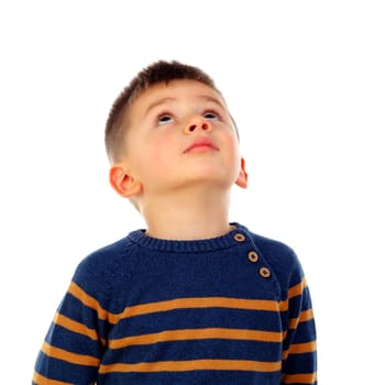 Pensive child with short hair isolated on a white background