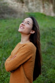 Outdoor portrait of beautiful happy teenager girl