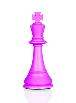 Pink chess piece king isolated on a white background