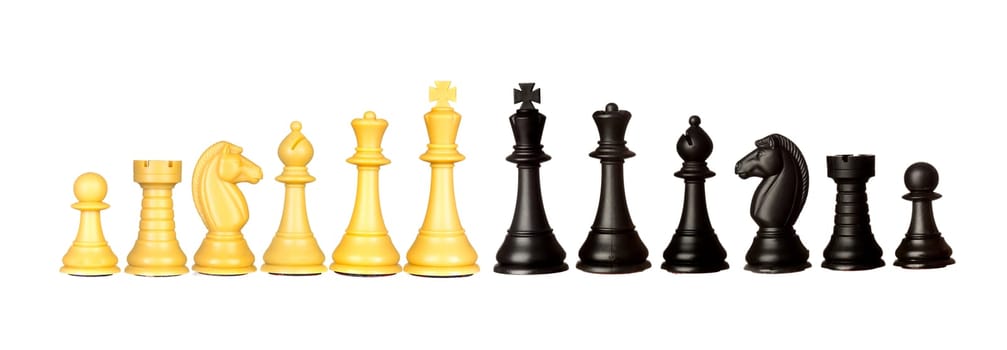 Black and white chess figures isolated on a white background