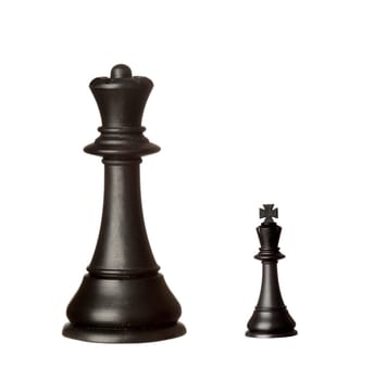 Big black queen and small king isolated on a white background