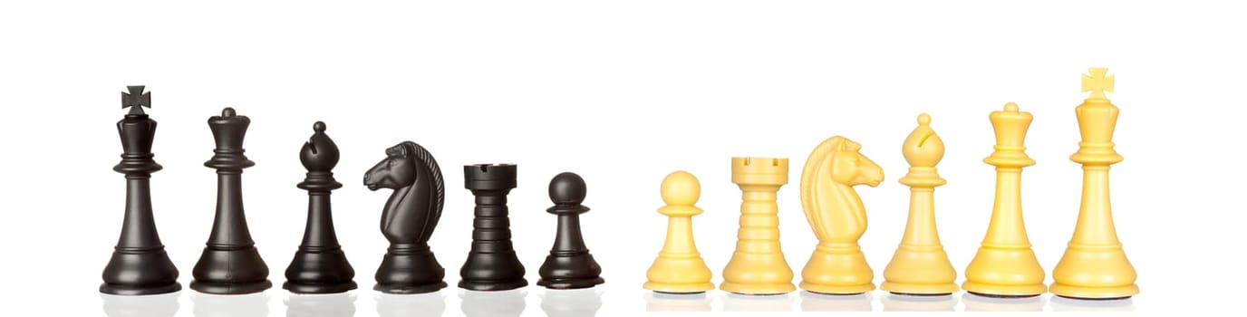 Set of black and white chess pieces isolated on a white background