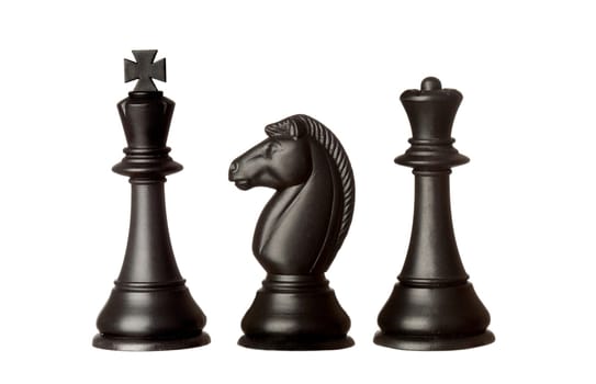 Black chess pieces isolated on a white background