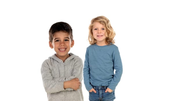 Children looking at camera isolated on a white background