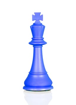 Blue chess piece king isolated on a white background