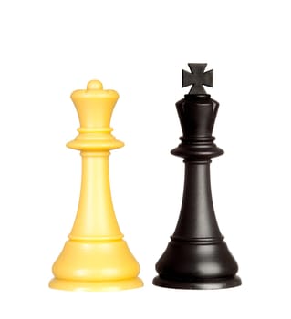Black king and yellow queen isolated on a white background