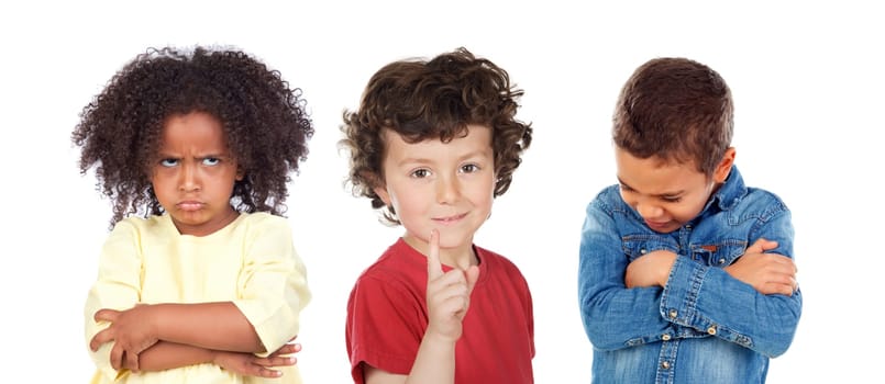 Children expressing emotions isolated on a white background