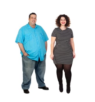Curvy girl and obese man isolated on a white background