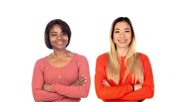 Women looking at camera isolated on a white background