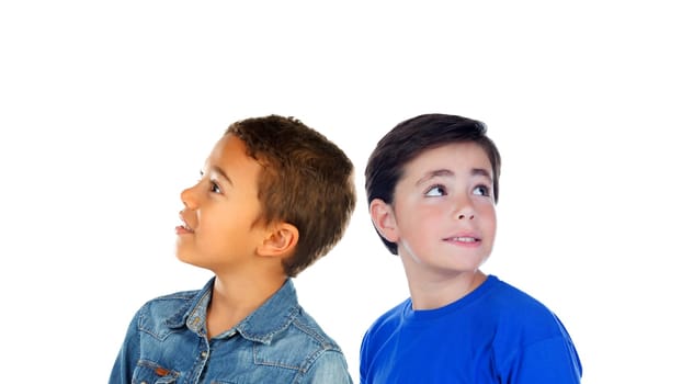 Classmates looking up isolated on a white background