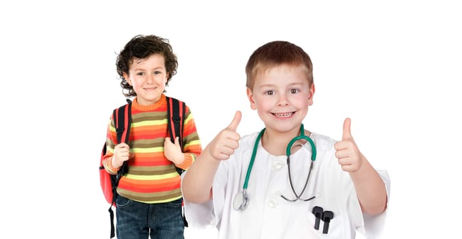 Health at school. Children playing isolated on a white background