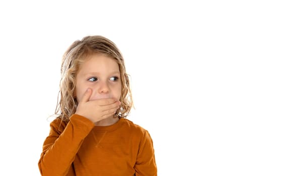 Surprised child looking at the side isolated on a white background