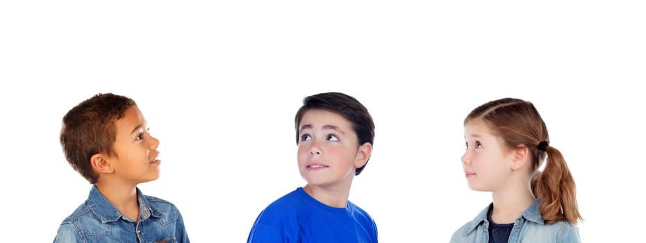 Classmates looking up isolated on a white background