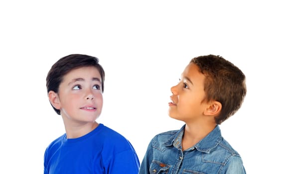 Classmates looking up isolated on a white background