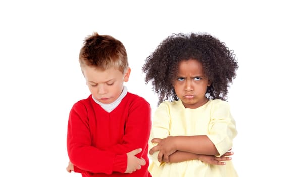 Two angry classmates isolated on a white background