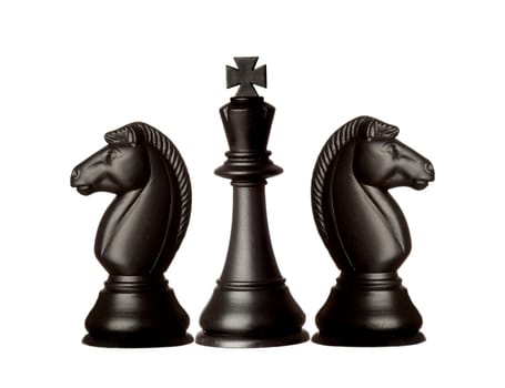 Black chess pieces isolated on a white background