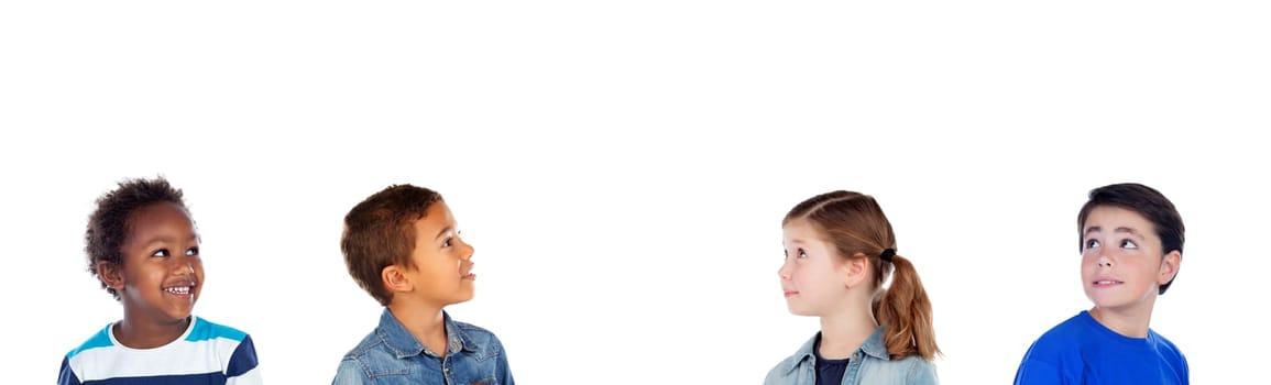 Classmates looking up isolated on a white background
