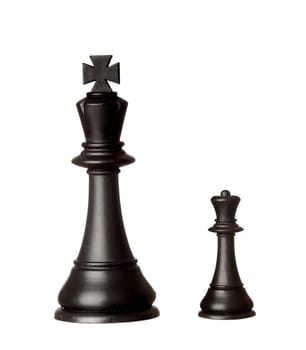 Big black king and small queen isolated on a white background