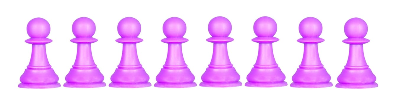 The color pawns, chess pieces isolated on a white background