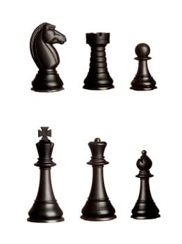 Black chess figures isolated on a white background