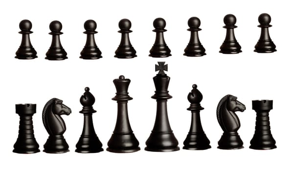 Black chess figures isolated on a white background
