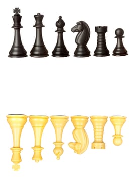 Set of black and white chess pieces isolated on a white background
