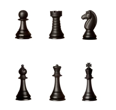 Black chess figures isolated on a white background
