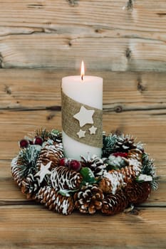 Beautiful Candles in home. Warm christmas decoration