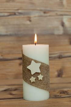 Beautiful Candles in home. Warm christmas decoration