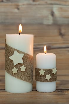 Beautiful Candles in home. Warm christmas decoration